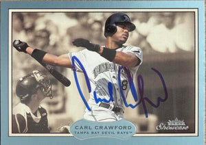 Carte de baseball Fleer Showcase 2003 signée par Carl Crawford - Tampa Bay Rays #107 ST