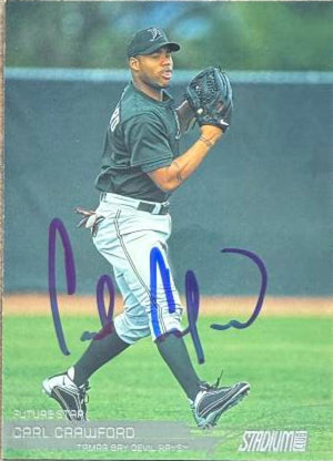 Carte de baseball Stadium Club 2003 signée par Carl Crawford - Tampa Bay Rays #108 FS VAR : Hobby (défense)