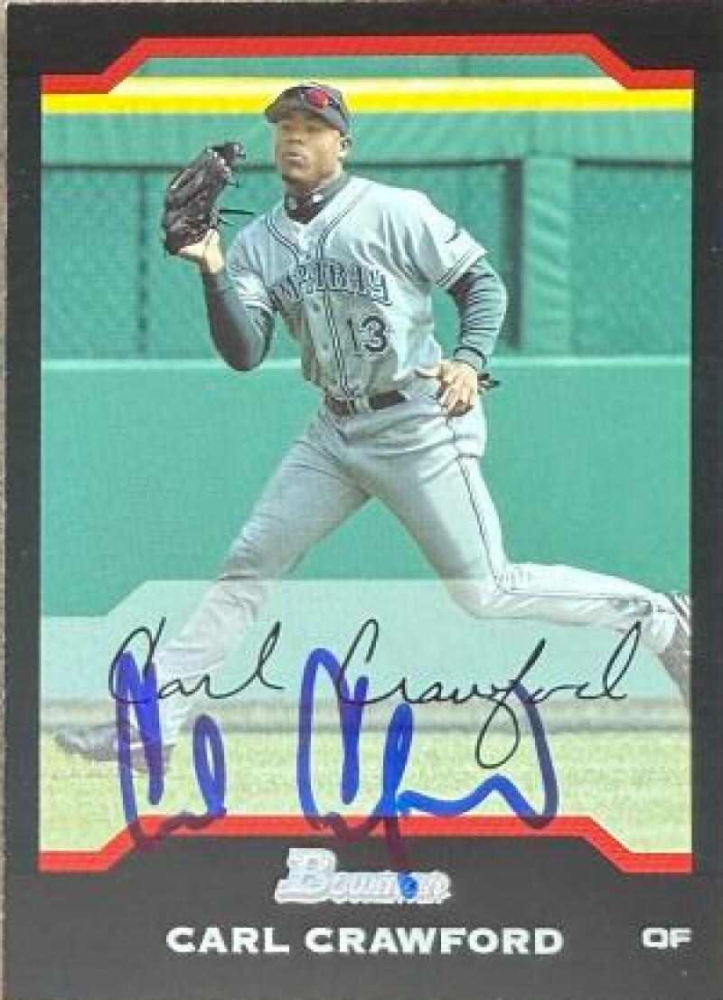 Carl Crawford Signed 2004 Bowman Baseball Card - Tampa Bay Rays #56