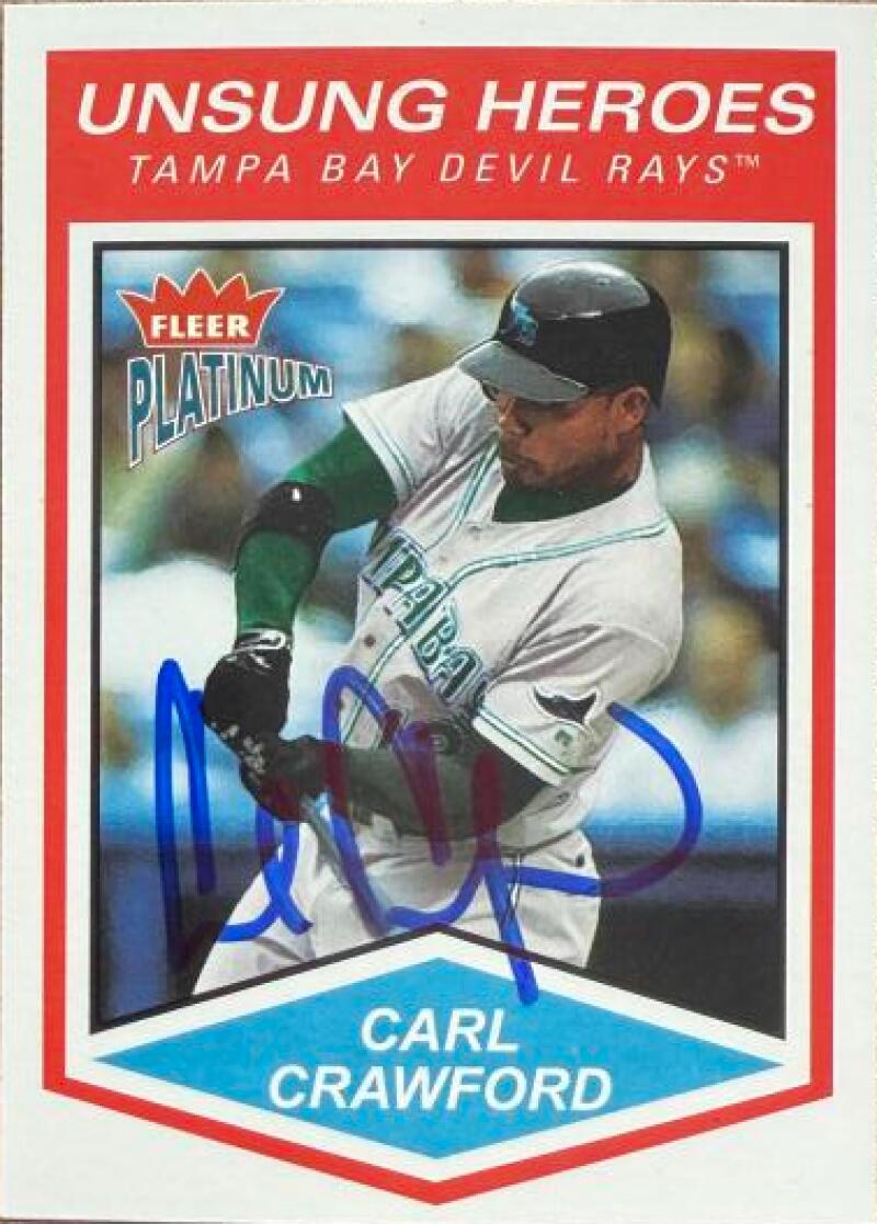 Carte de baseball Fleer Platinum 2004 signée par Carl Crawford - Tampa Bay Rays #180 UH