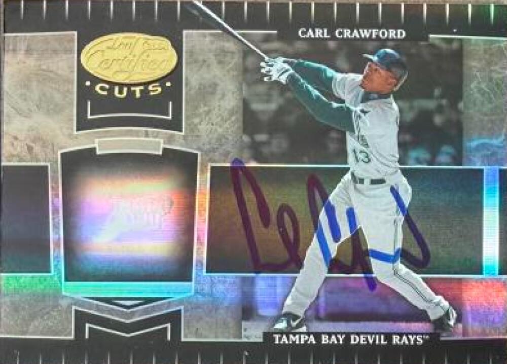 Carl Crawford Signed 2004 Leaf Certified Cuts Baseball Card - Tampa Bay Rays #186