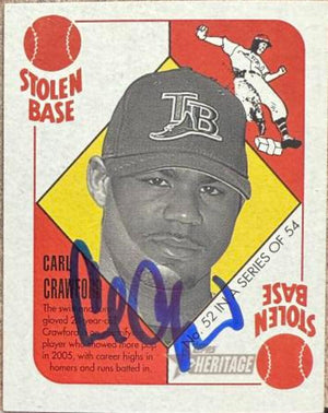Carte de baseball Topps Heritage Red Backs 2005 Bowman Heritage 51 signée par Carl Crawford - Tampa Bay Rays #52