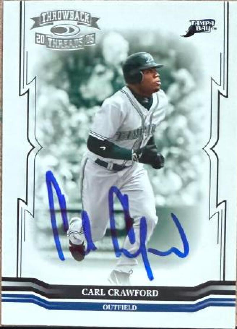 Carl Crawford Signed 2005 Donruss Throwback Threads Baseball Card - Tampa Bay Rays #163