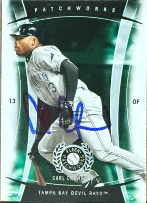 Carte de baseball Fleer Patchworks 2005 signée par Carl Crawford - Tampa Bay Rays n° 56
