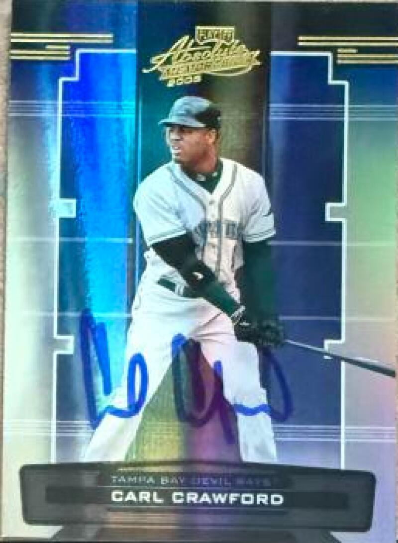 Carl Crawford Signed 2005 Playoff Absolute Memorabilia Baseball Card - Tampa Bay Rays #14