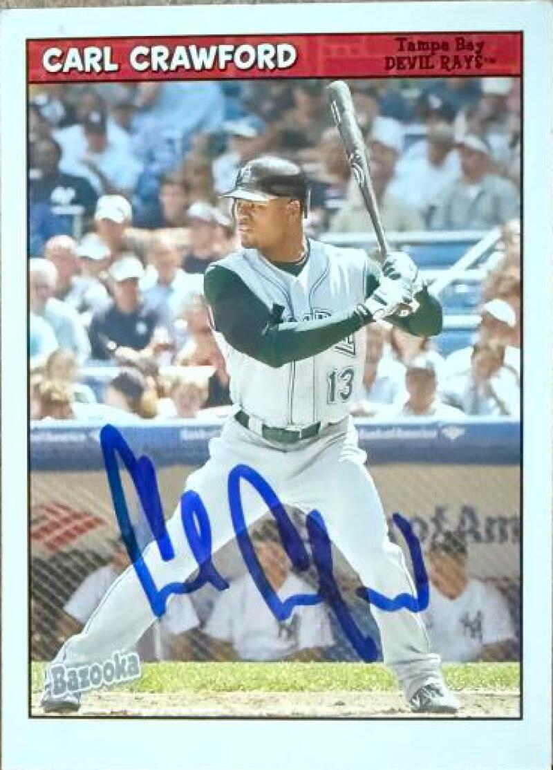 Carl Crawford Signed 2006 Bazooka Baseball Card - Tampa Bay Rays #108