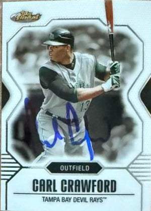 Carl Crawford Signed 2007 Topps Finest Baseball Card - Tampa Bay Rays #66