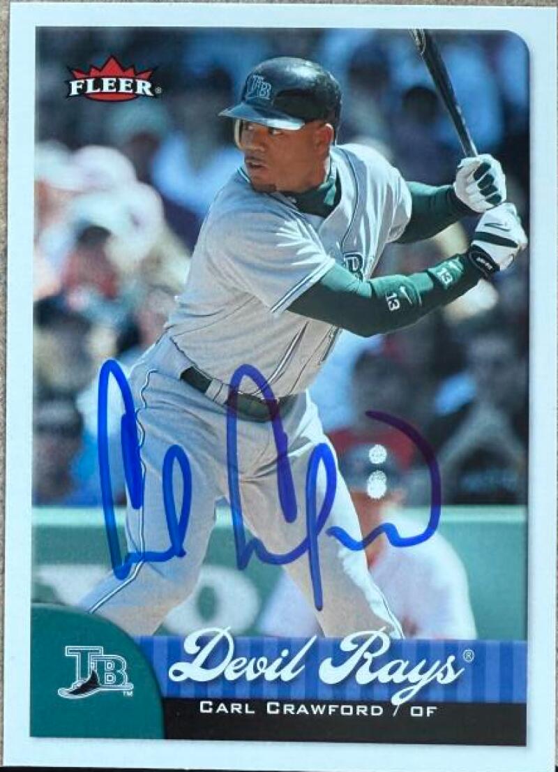 Carl Crawford Signed 2007 Fleer Baseball Card - Tampa Bay Rays #34