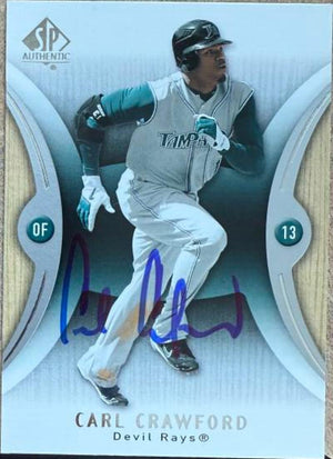 Carl Crawford Signed 2007 SP Authentic Baseball Card - Tampa Bay Rays #91