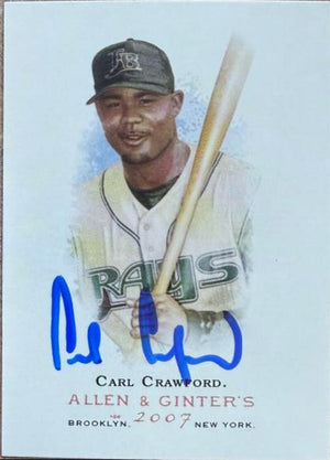 Carte de baseball Topps Allen &amp; Ginter 2007 signée par Carl Crawford - Tampa Bay Rays n° 16