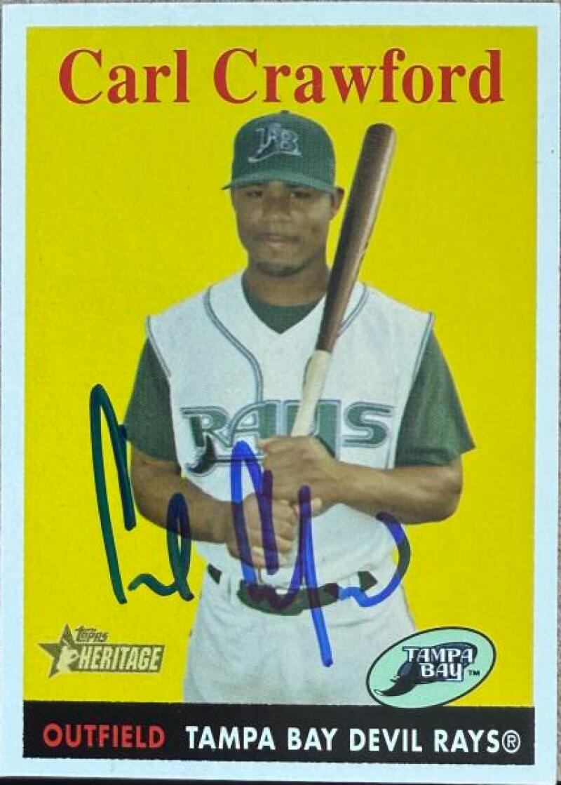 Carl Crawford Signed 2007 Topps Heritage Baseball Card - Tampa Bay Rays #103 SP