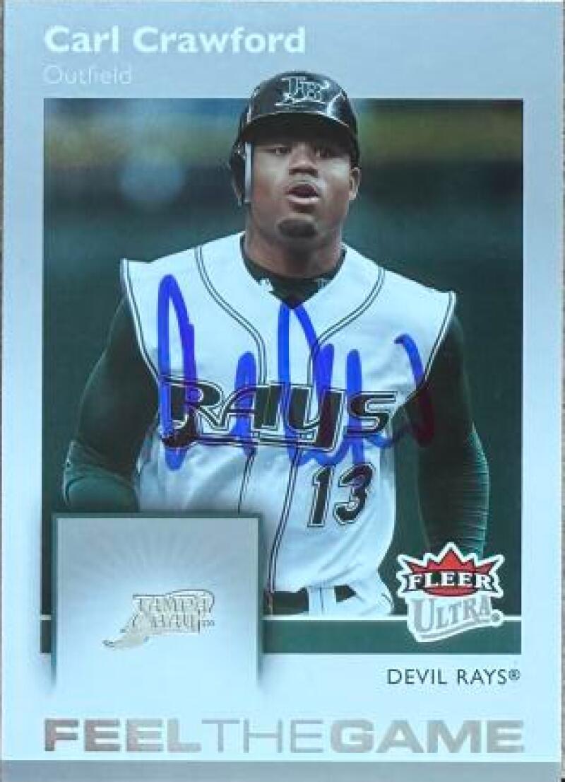 Carl Crawford Signed 2007 Fleer Ultra Feel the Game Baseball Card - Tampa Bay Rays