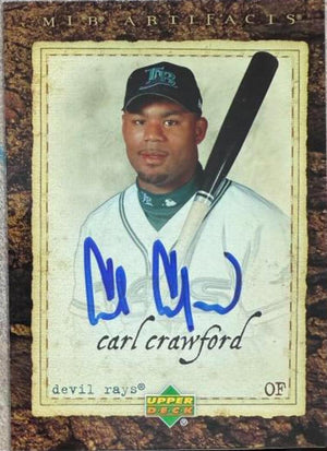Carl Crawford Signed 2007 Upper Deck Artifacts Baseball Card - Tampa Bay Rays #28