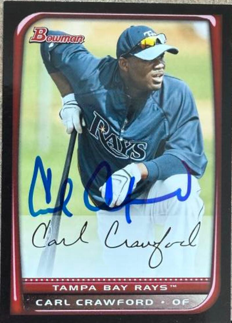 Carl Crawford Signed 2008 Bowman Baseball Card - Tampa Bay Rays #21