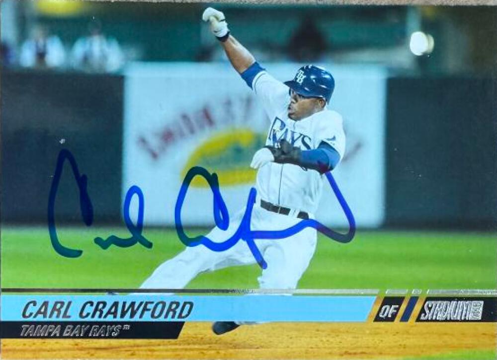 Carl Crawford Signed 2008 Stadium Club Baseball Card - Tampa Bay Rays #31