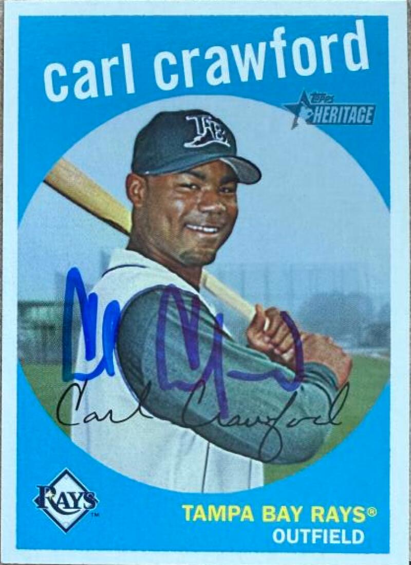 Carl Crawford Signed 2008 Topps Heritage Baseball Card - Tampa Bay Rays #352