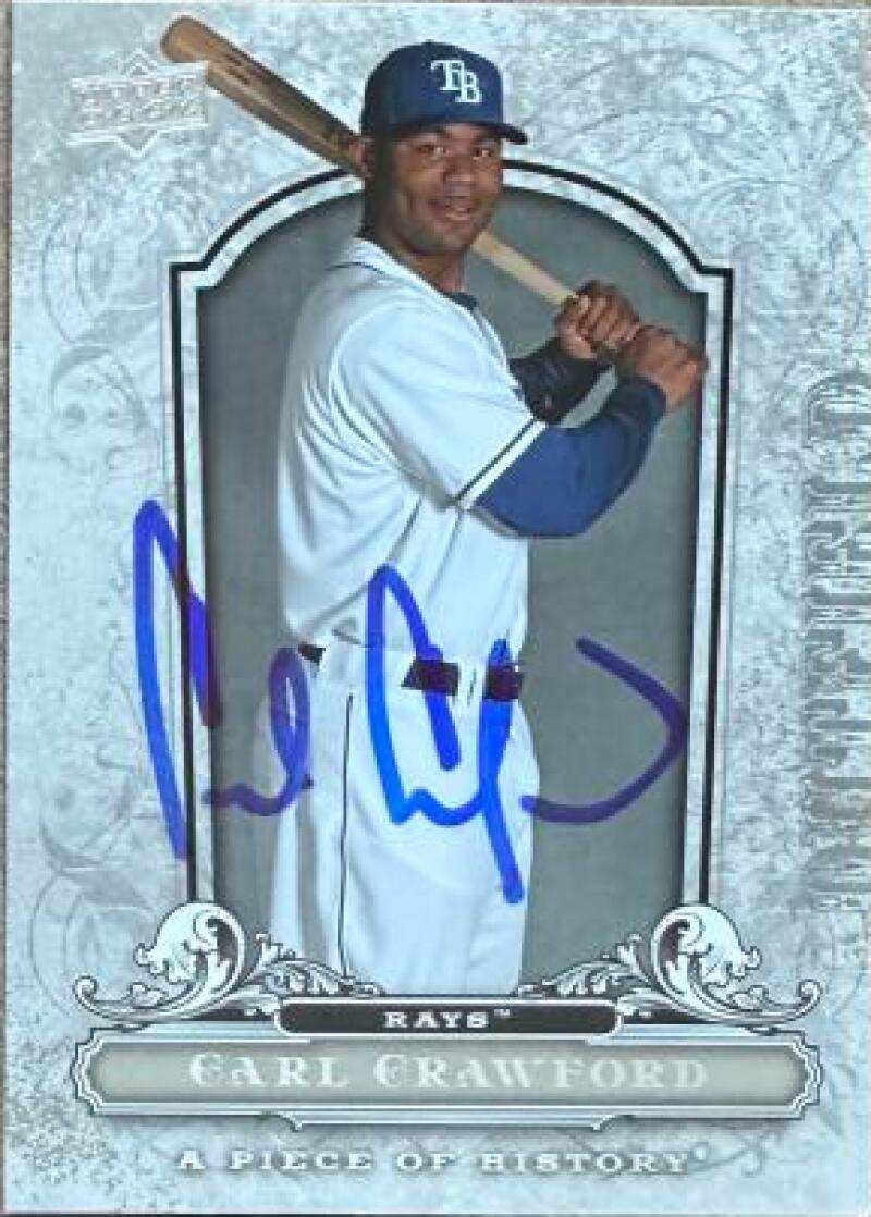 Carl Crawford Signed 2008 Upper Deck A Piece of History Baseball Card - Tampa Bay Rays #91
