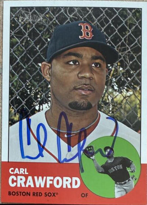 Carte de baseball Topps Heritage 2012 signée par Carl Crawford - Boston Red Sox #96