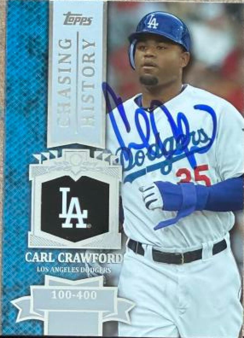 Carl Crawford Signed 2013 Topps Chasing History Baseball Card - Los Angeles Dodgers
