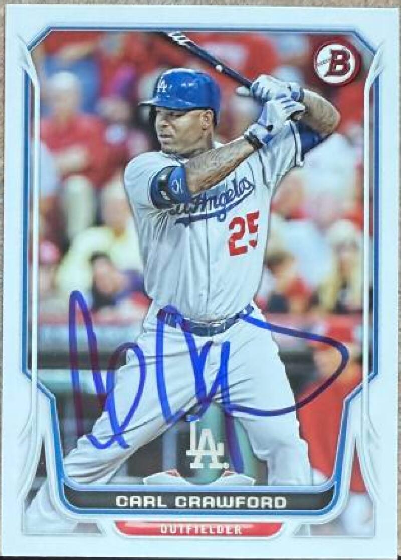 Carl Crawford Signed 2014 Bowman Baseball Card - Los Angeles Dodgers #139