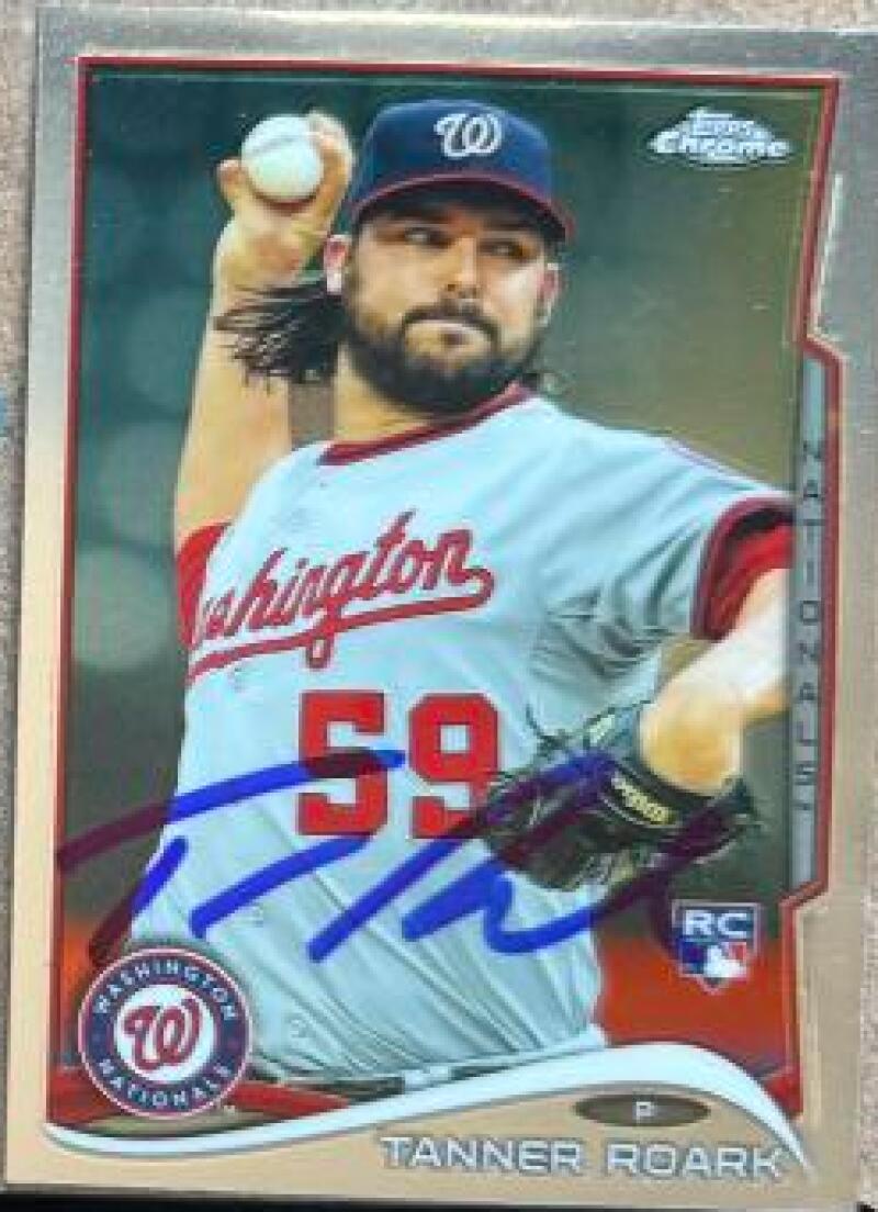 Carte de baseball Topps Chrome 2014 signée par Tanner Roark - Washington Nationals #127 RC