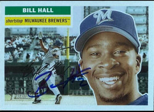 Carte de baseball Topps Heritage 2005 signée par Bill Hall - Milwaukee Brewers #387