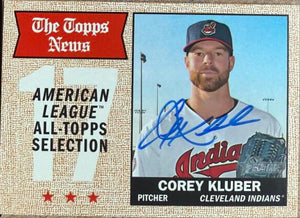 Carte de baseball Topps Heritage 2017 signée par Corey Kluber - Cleveland Indians #380