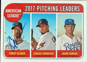 Carte de baseball Topps Heritage 2018 signée par Corey Kluber - Cleveland Indians n° 9