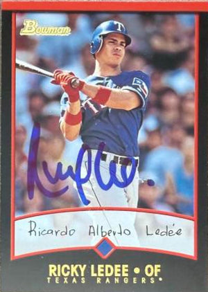 Ricky Ledee Signed 2001 Bowman Baseball Card - Texas Rangers #54