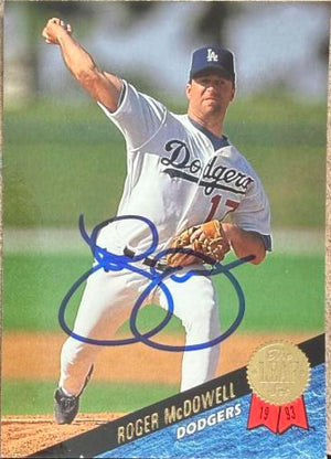 Roger McDowell Signed 1993 Leaf Baseball Card - Los Angeles Dodgers #537