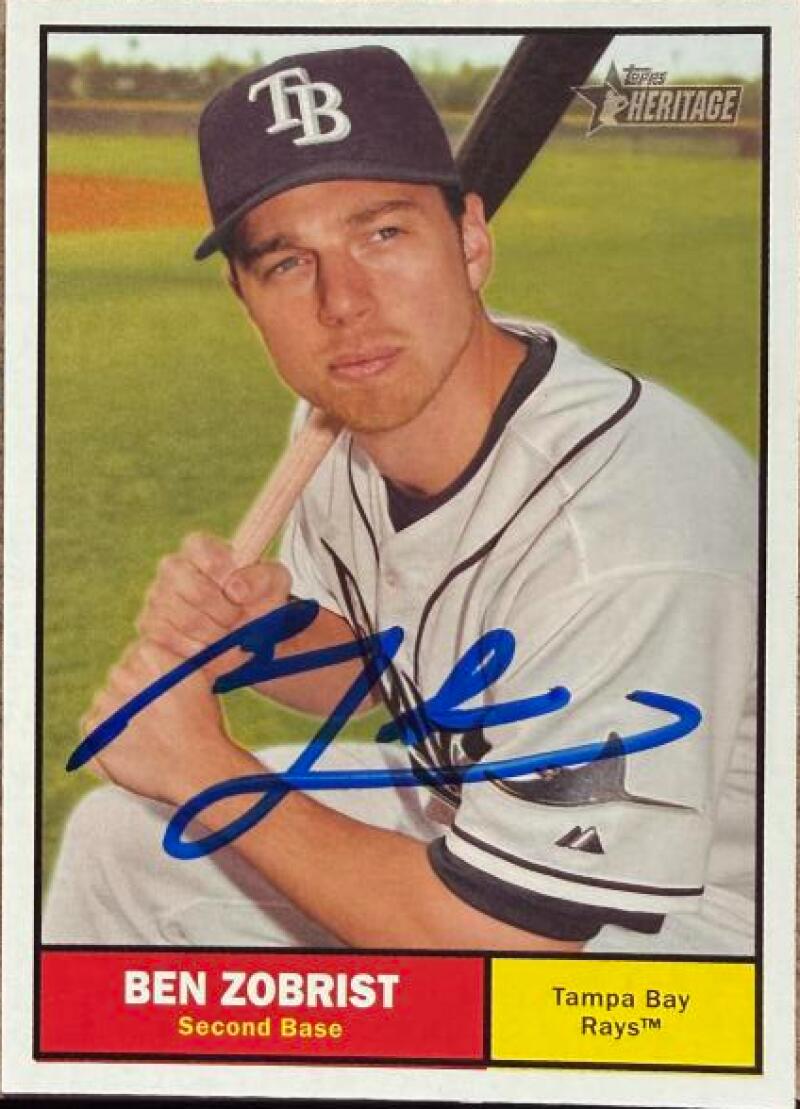 Ben Zobrist Signed 2010 Topps Heritage Baseball Card - Tampa Bay Rays #355