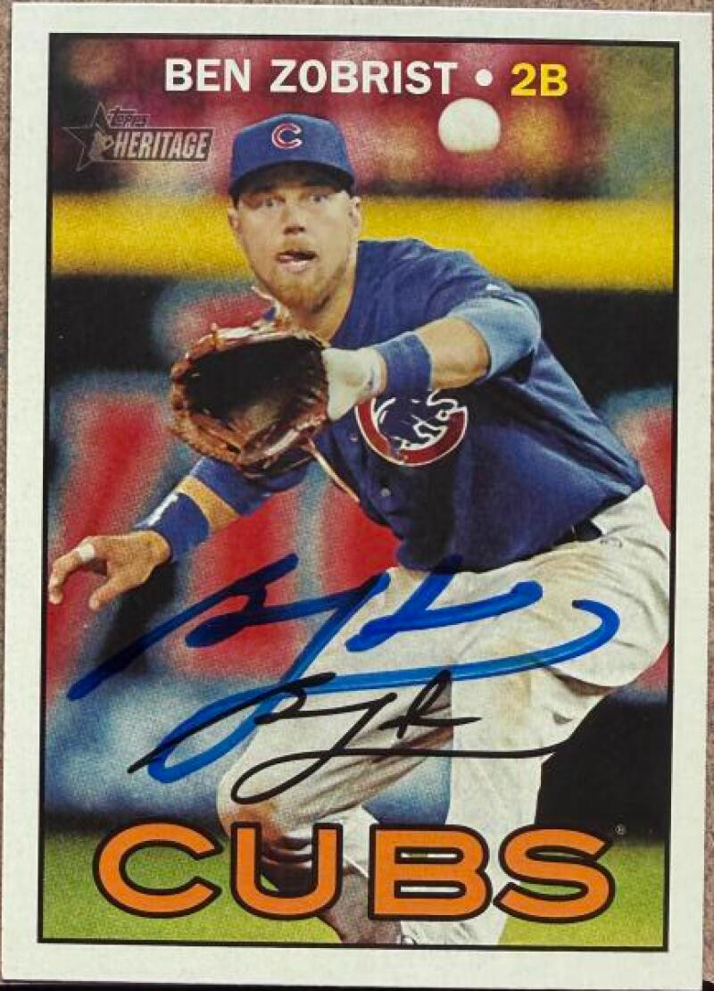 Ben Zobrist Signed 2016 Topps Heritage Baseball Card - Chicago Cubs #668 SP, VAR: Action Image