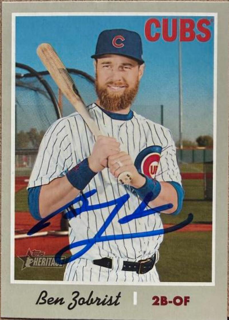 Ben Zobrist Signed 2019 Topps Heritage Baseball Card - Chicago Cubs #223