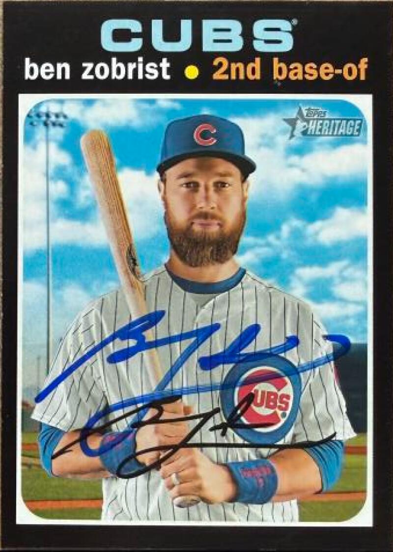 Ben Zobrist Signed 2020 Topps Heritage Baseball Card - Chicago Cubs #505