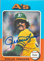 Rollie Fingers Autographed 1975 Topps Mini Baseball Card #21 - Oakland Athletics