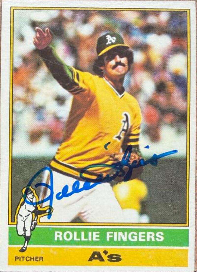 Rollie Fingers Autographed 1976 Topps Baseball Card #405 - Oakland Athletics