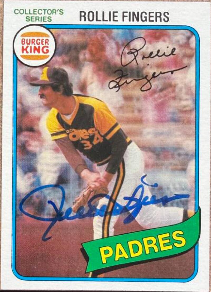 Rollie Fingers Autographed 1980 Topps Burger King Baseball Card #3 - San Diego Padres