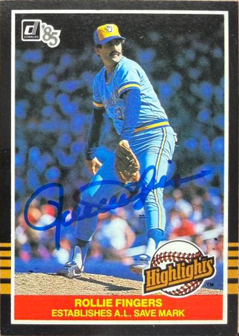 Rollie Fingers Autographed 1985 Donruss Highlights Baseball Card #2 - Milwaukee Brewers