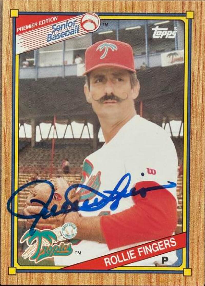 Rollie Fingers Autographed 1989 Topps Senior League Baseball Card #65