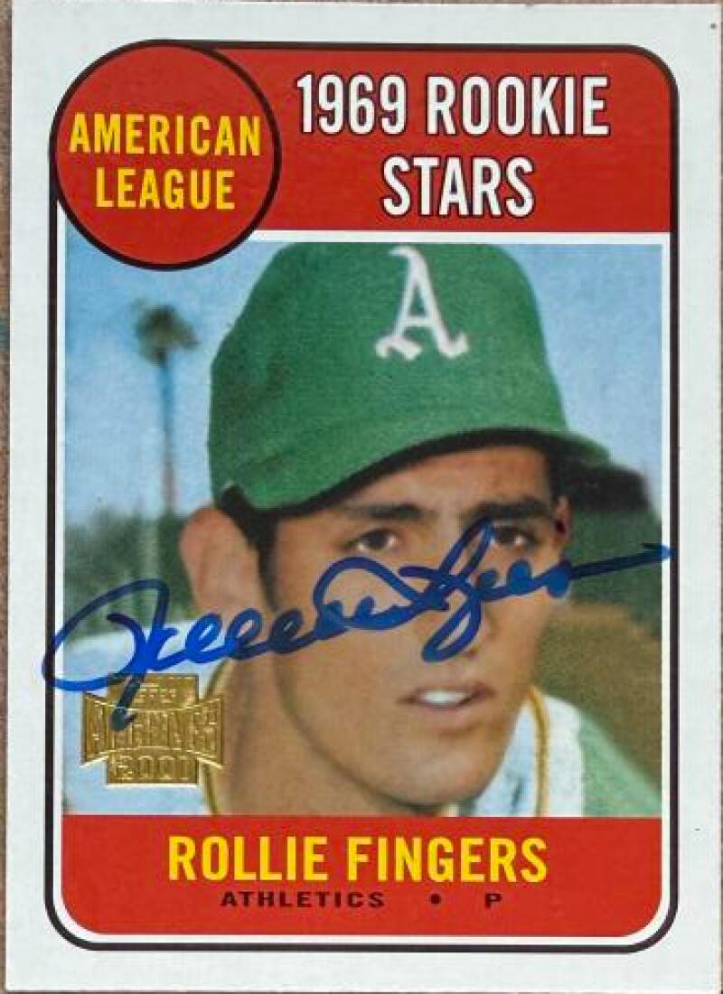 Rollie Fingers Autographed 2001 Topps Archives Baseball Card #281 1969 Baseball Card #597 - Oakland Athletics