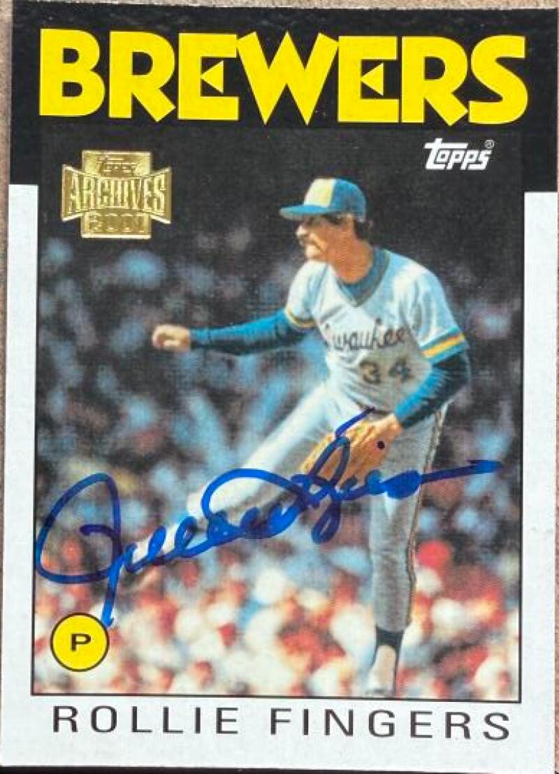 Rollie Fingers Autographed 2001 Topps Archives Baseball Card #391 1986 Baseball Card #185 - Milwaukee Brewers