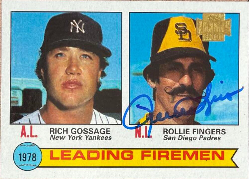 Rollie Fingers Autographed 2001 Topps Archives Baseball Card #434 Leading Firemen - San Diego Padres