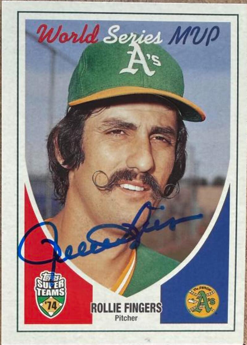 Rollie Fingers Autographed 2002 Topps Super Teams Baseball Card #130 Rollie Fingers MVP - Oakland Athletics