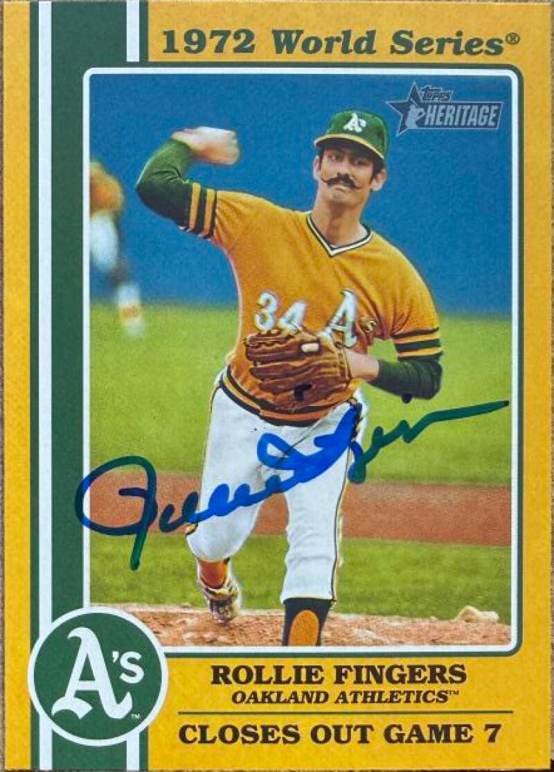 Rollie Fingers Autographed 2021 Topps Heritage 1972 World Series Highlights Baseball Card #72WS-10 - Oakland A's