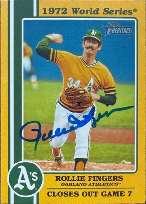 Rollie Fingers Autographed 2021 Topps Heritage 1972 World Series Highlights Baseball Card #72WS-10 - Oakland A's