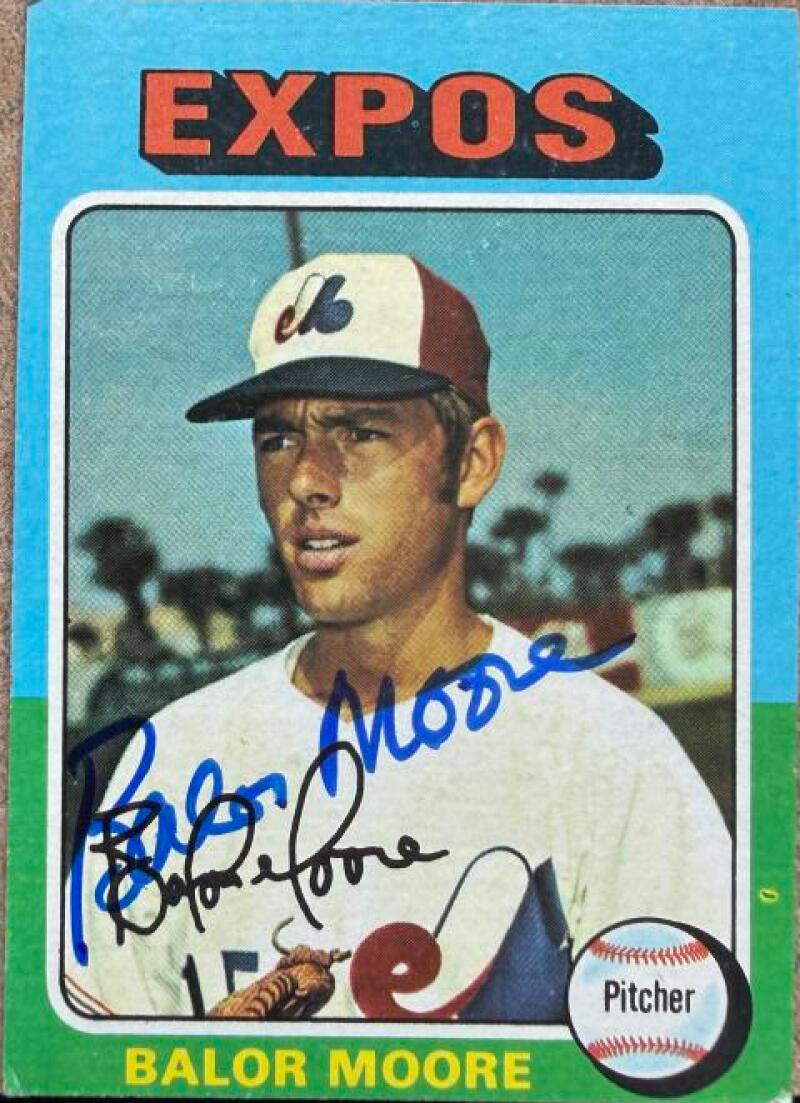 Balor Moore Signed 1975 Topps Mini Baseball Card - Montreal Expos #592