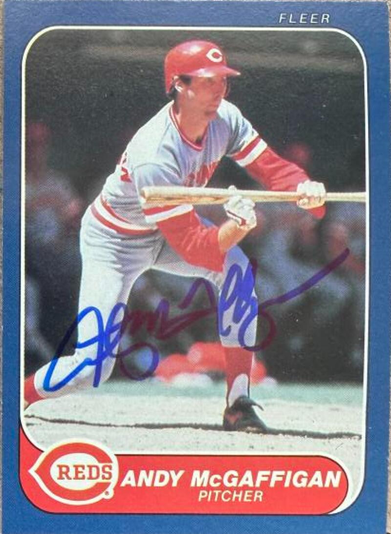 Andy McGaffigan Signed 1986 Fleer Baseball Card - Cincinnati Reds #181