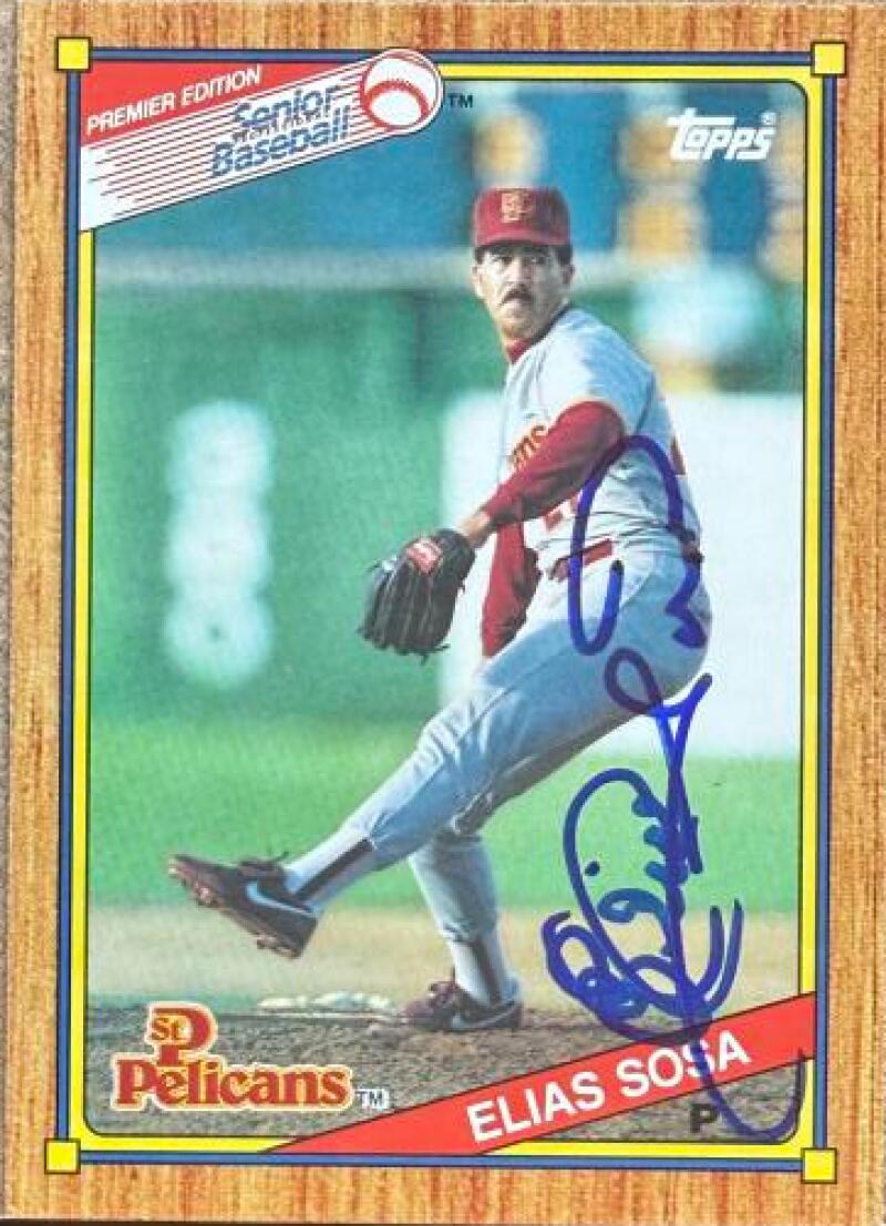 Elias Sosa Signed 1989 Topps Senior League Baseball Card - St. Petersburg Pelicans #45
