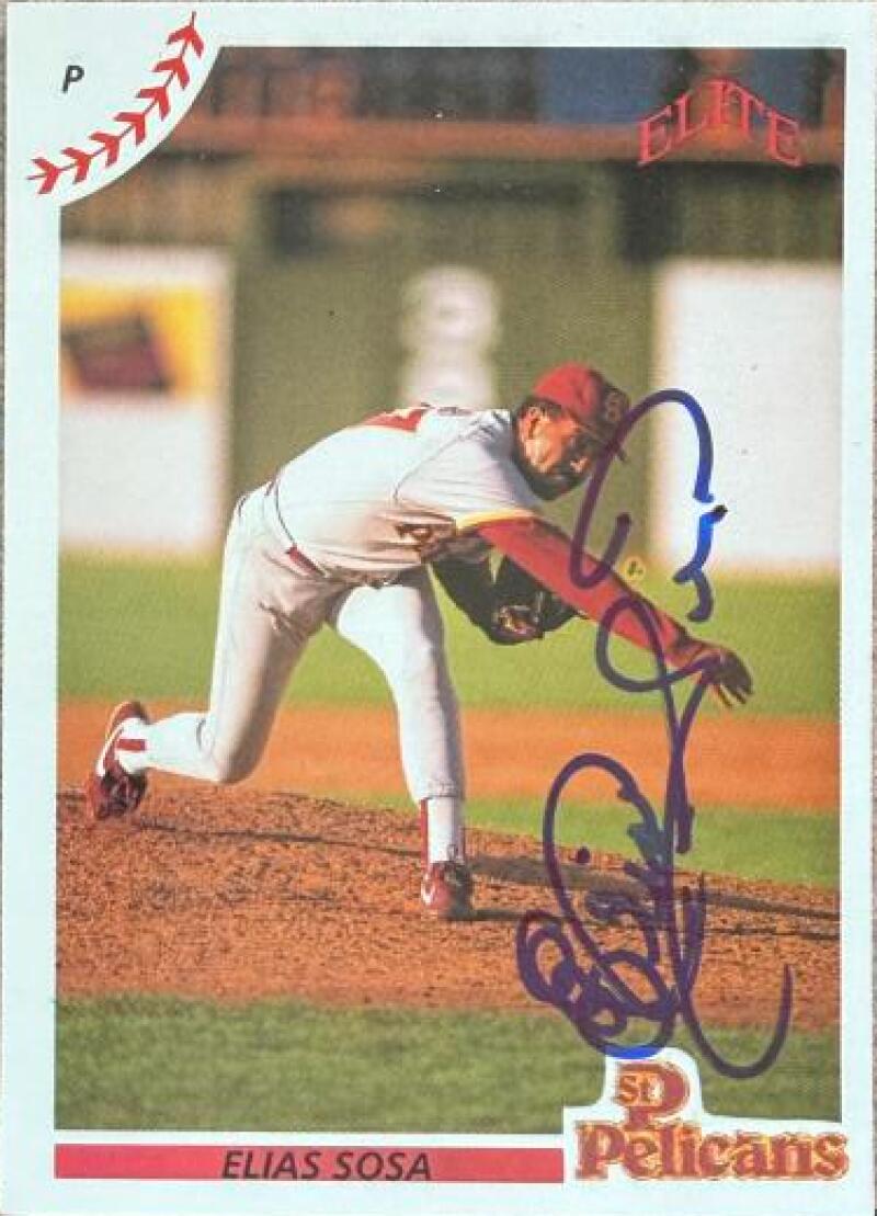 Elias Sosa Signed 1990 Elite Senior League Baseball Card - St. Petersburg Pelicans #14