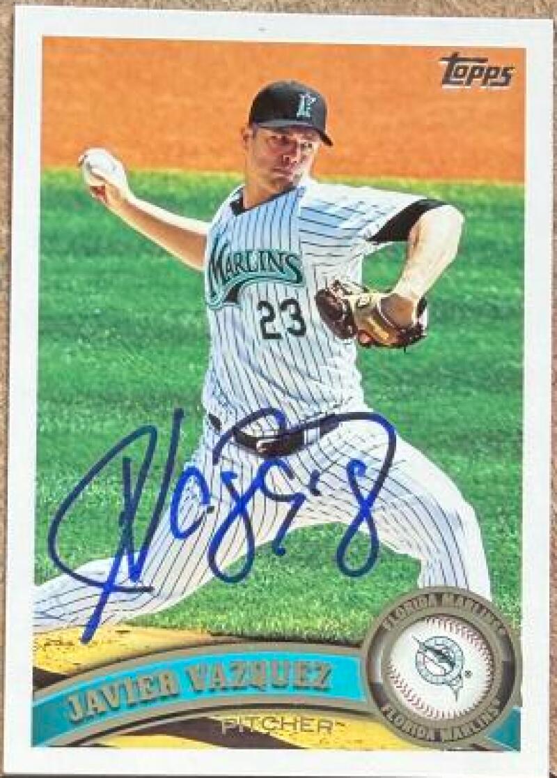 Javier Vazquez Signed 2011 Topps Baseball Card - Florida Marlins #458